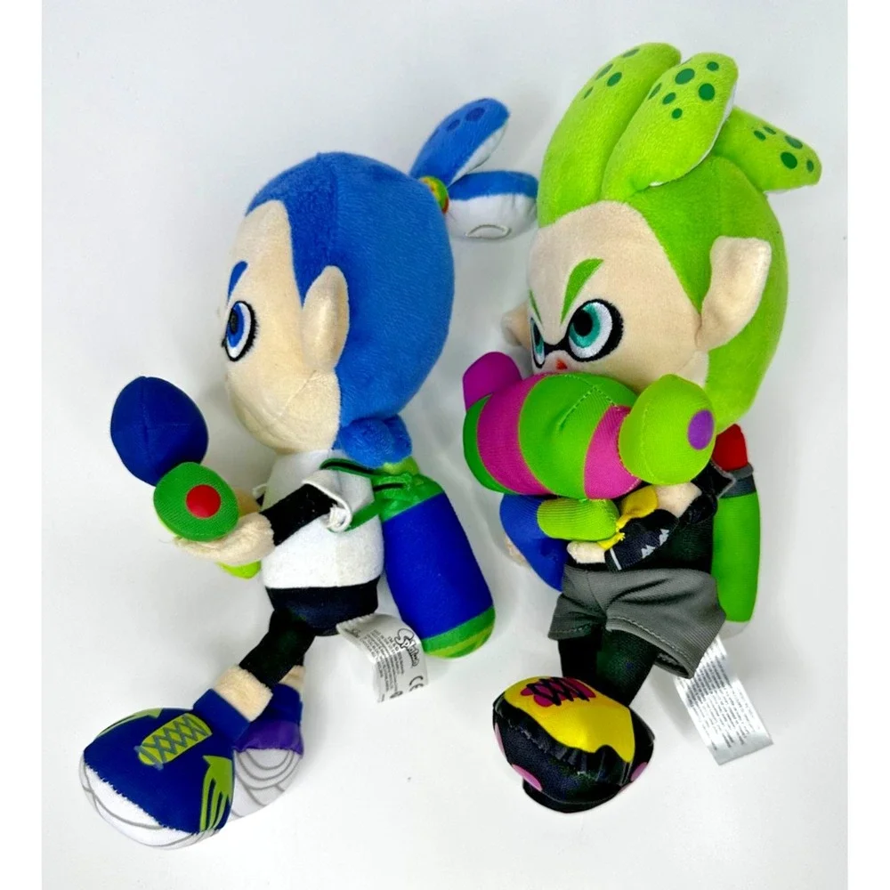 Splatoon Plush Inkling Blue Neon Green Set of 2 stuffed Animal 10